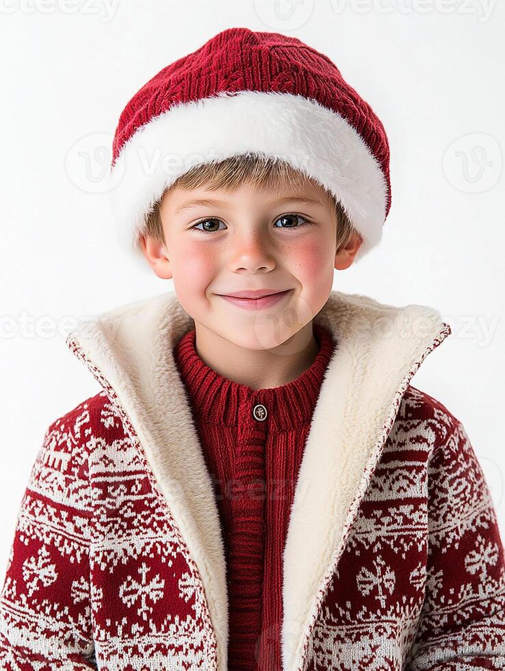 A boy wearing a red sweater photo