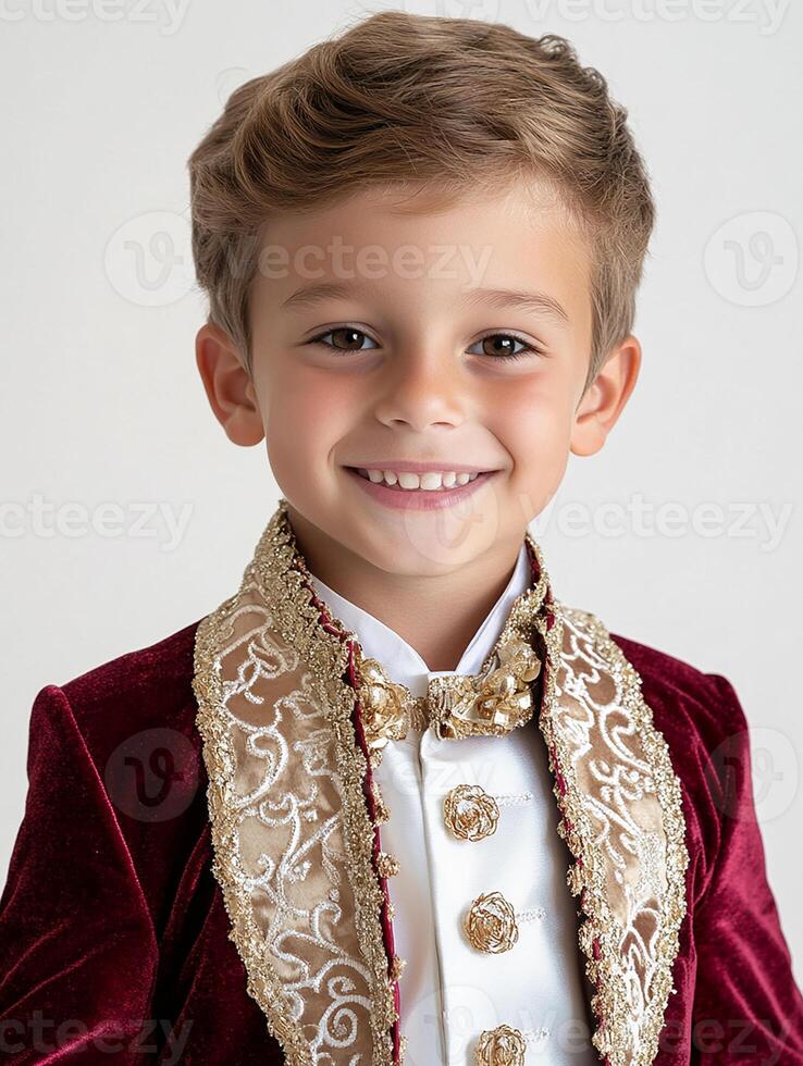 A young boy in a red velvet suit photo