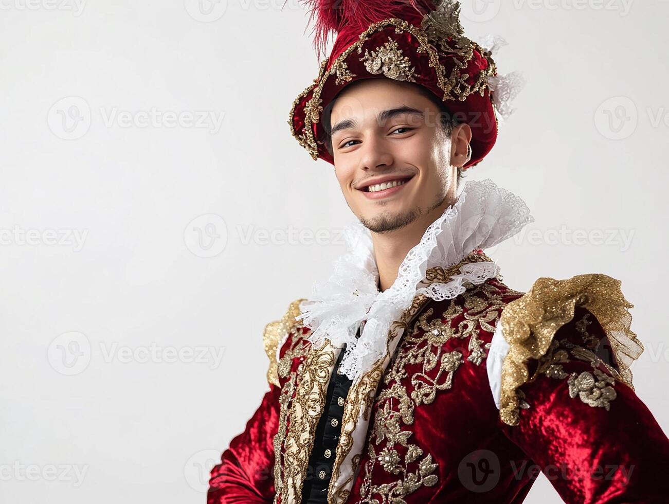 A man in a red and gold costume photo
