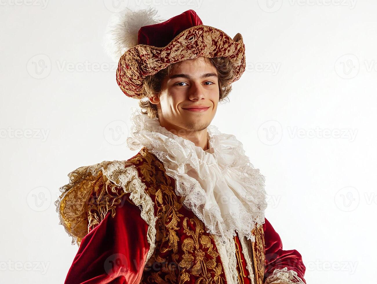 A man dressed in a renaissance costume poses for a photo