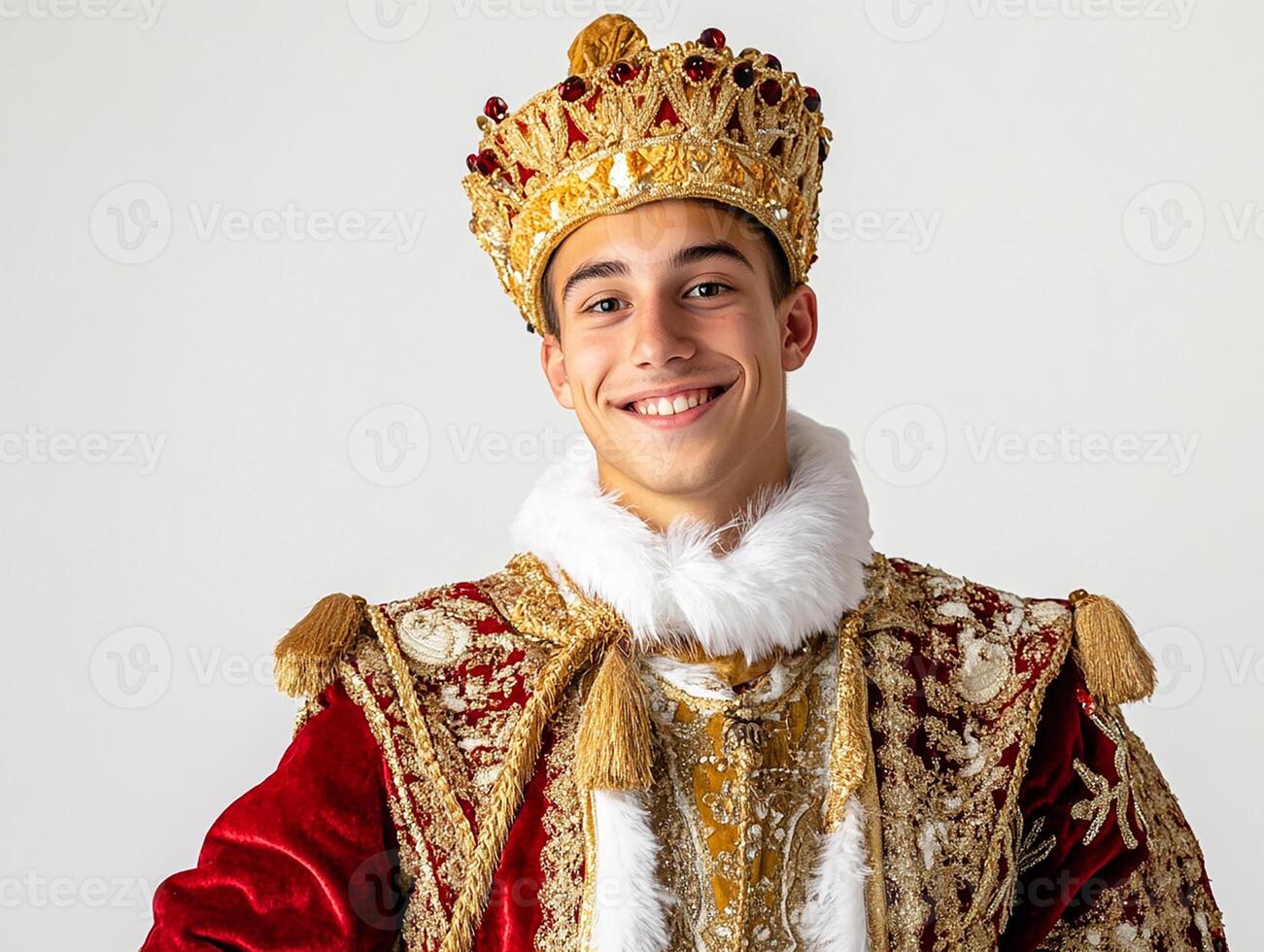 A young man in a red and gold costume photo