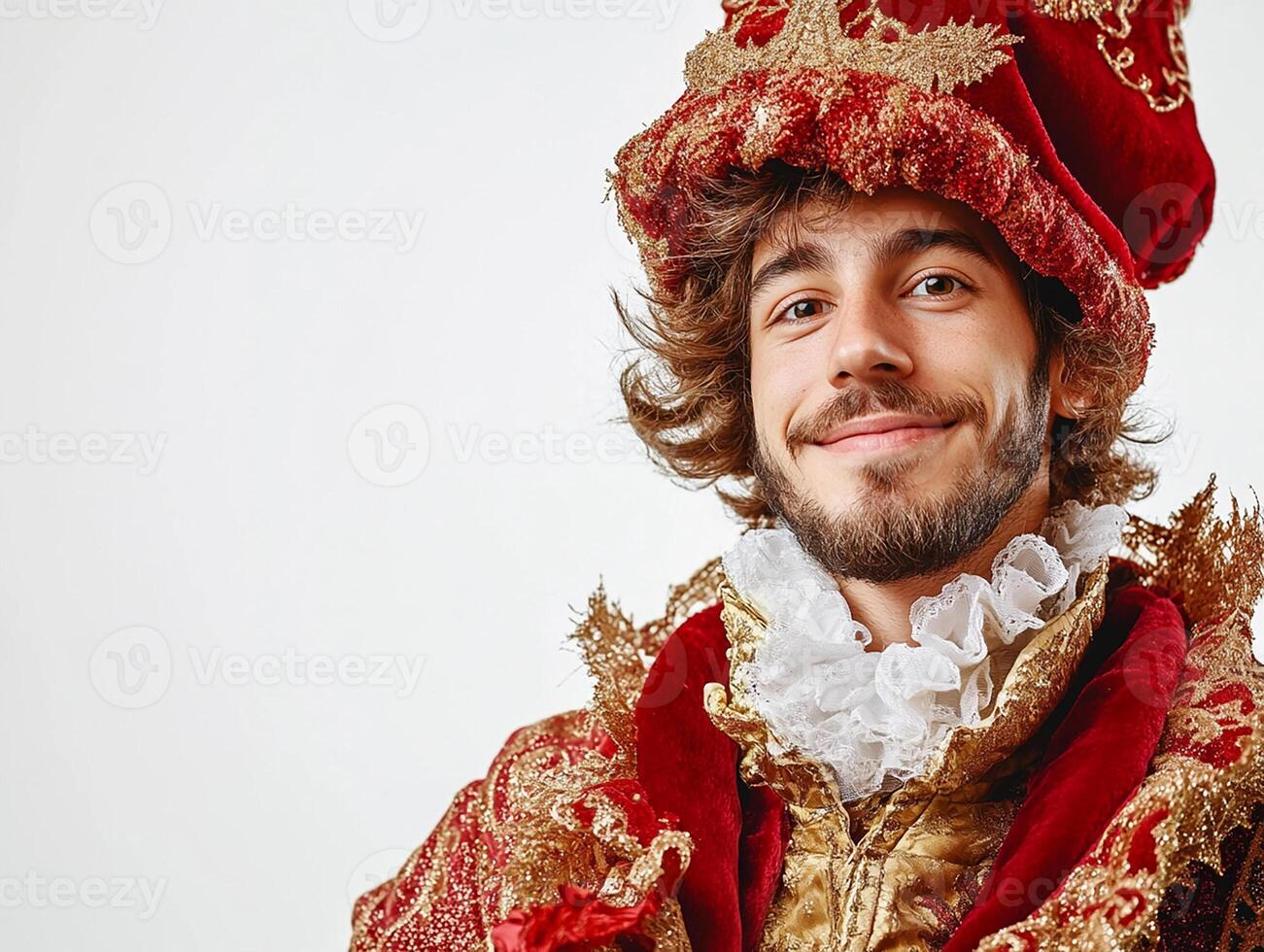 A man in a red and gold costume photo