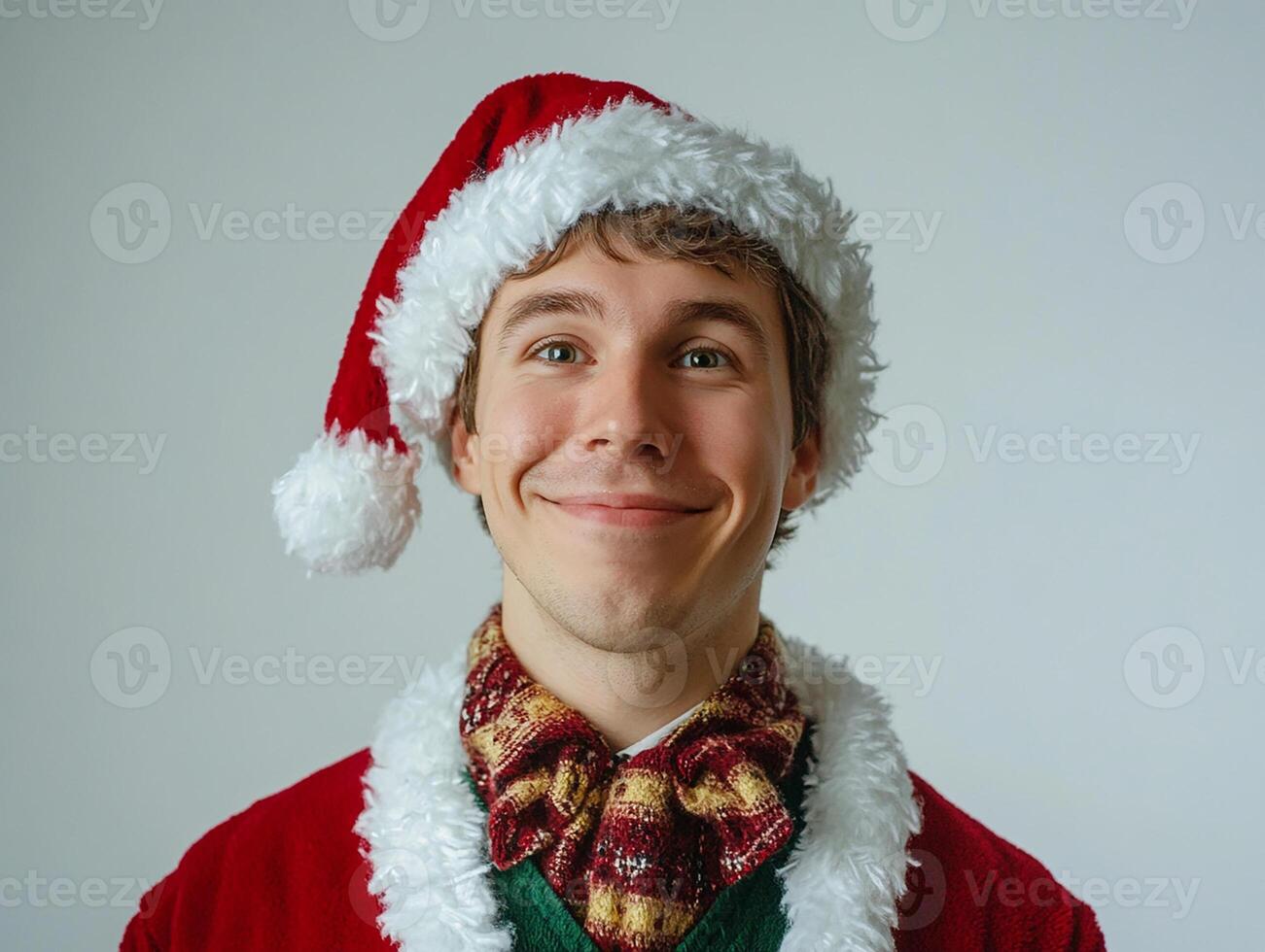 A man in a santa suit with a bow tie photo