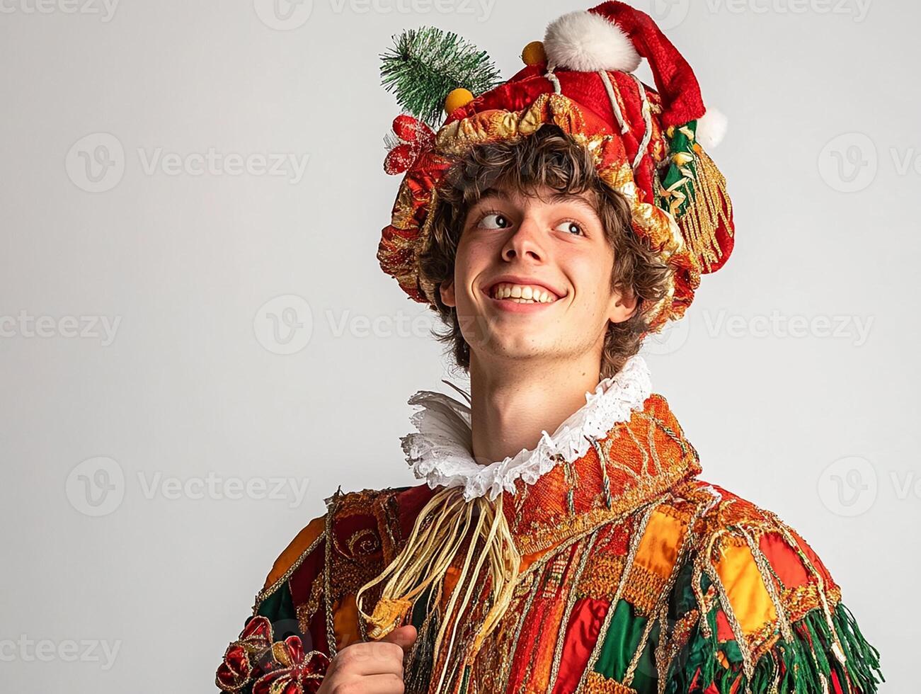 A young man dressed in a costume with a hat photo