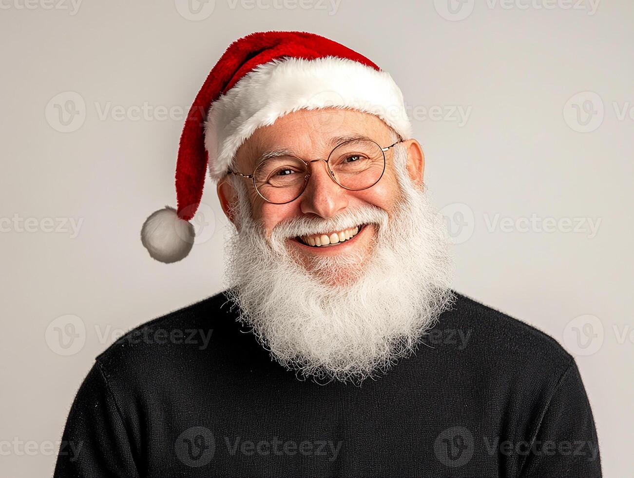 A man with a beard and glasses wearing a santa hat photo