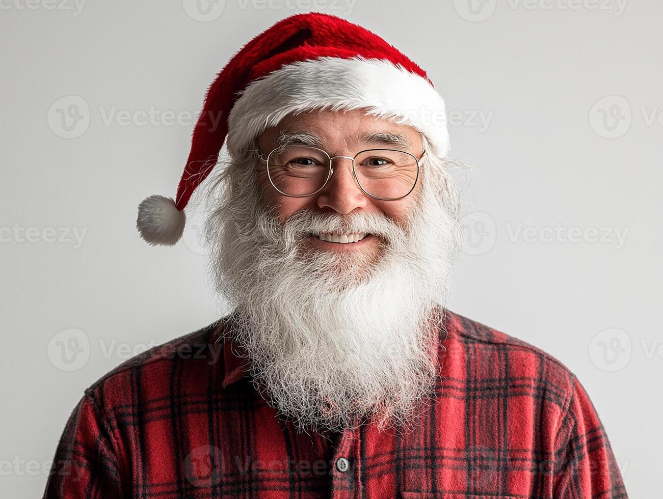 A man with a beard and glasses wearing a santa hat photo