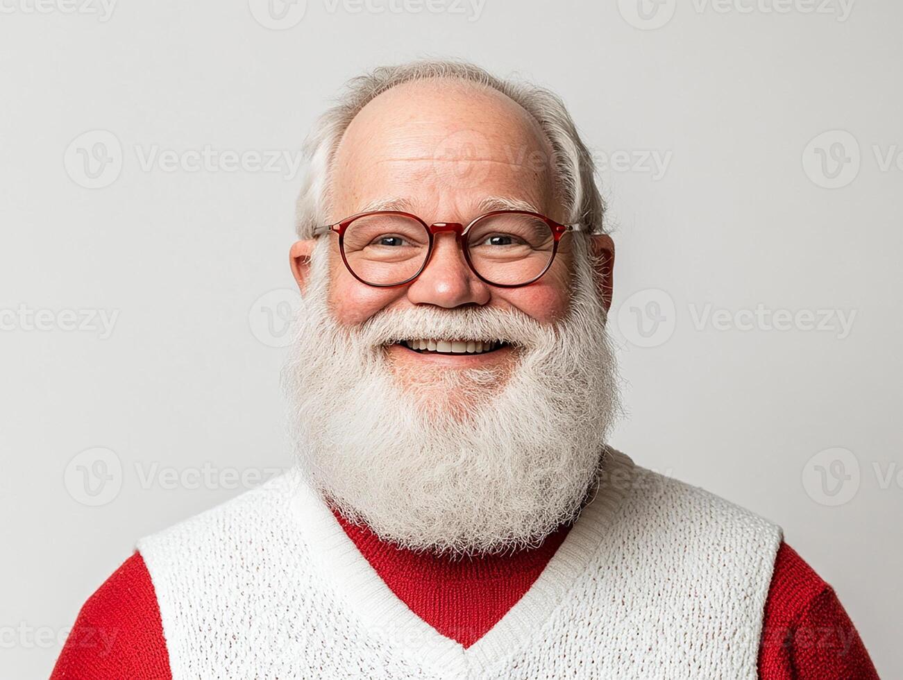 A man with a beard and glasses wearing a red sweater photo