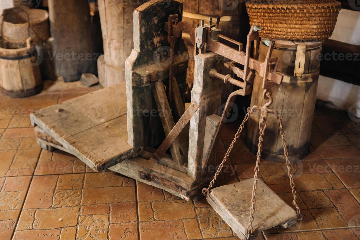 Old equipment scales in rural areas in villages photo