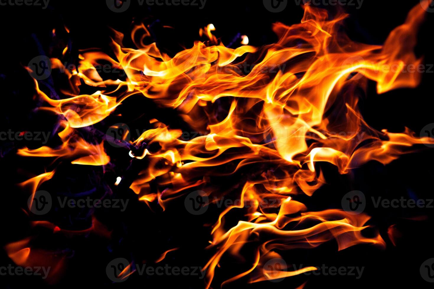 fire burning on a black background. Red fiery flame photo