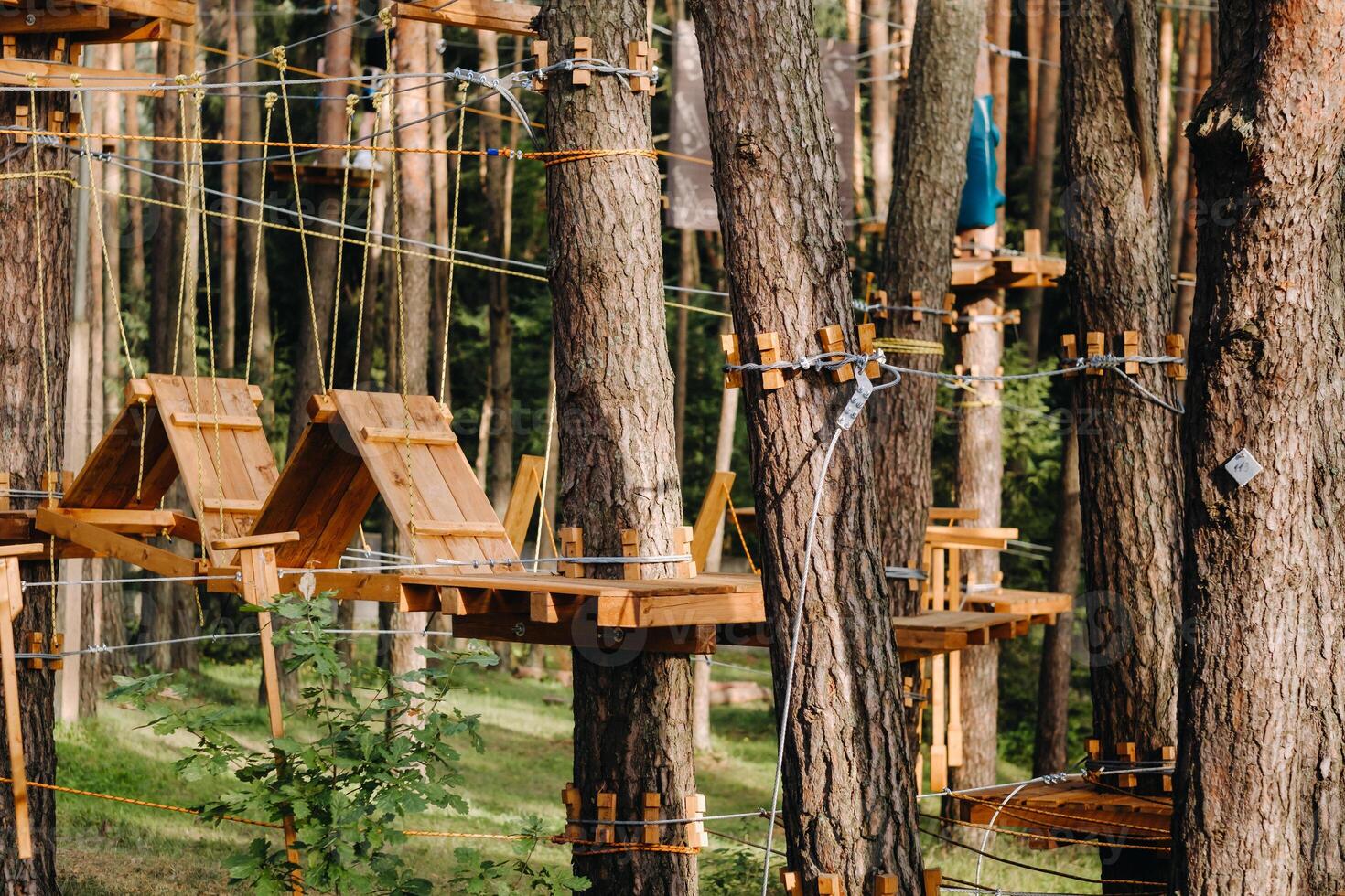 Elements of a rope town in the park. An empty rope town in the forest photo