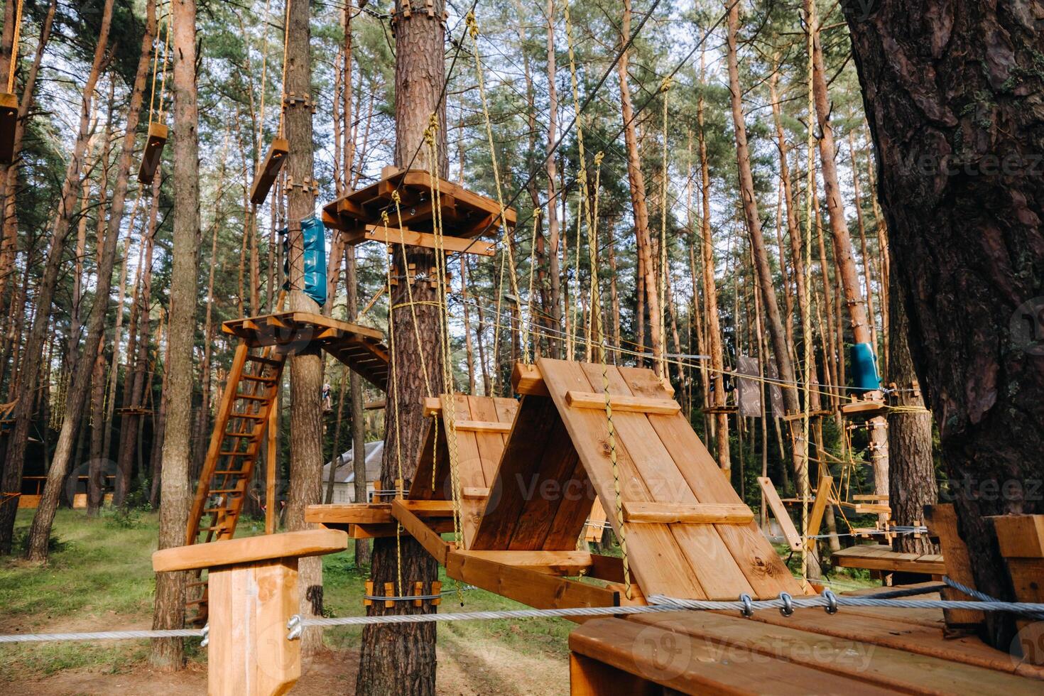 Elements of a rope town in the park. An empty rope town in the forest photo