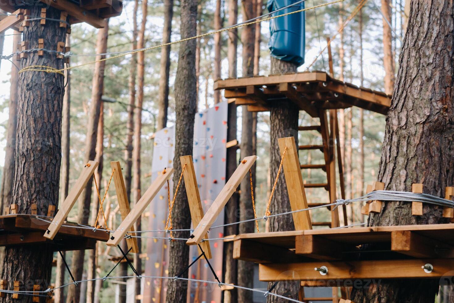 Elements of a rope town in the park. An empty rope town in the forest photo