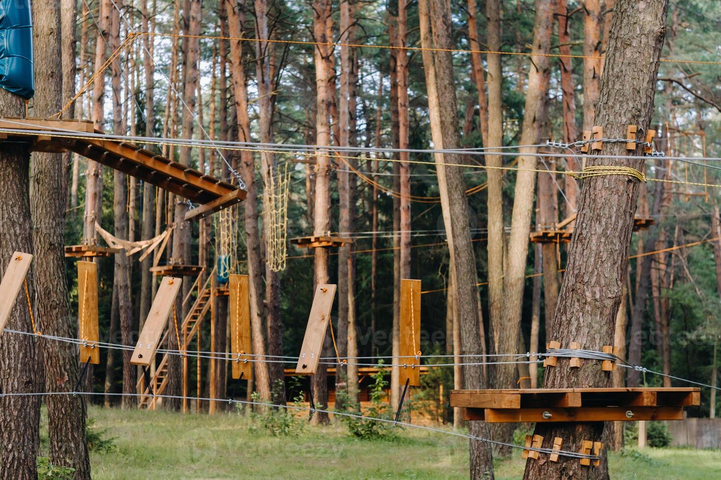 Elements of a rope town in the park. An empty rope town in the forest photo
