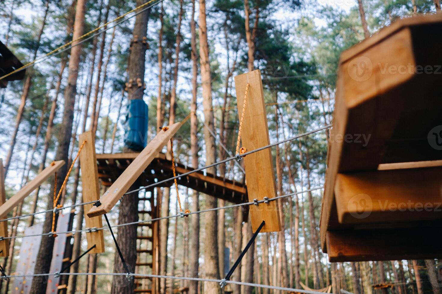 Elements of a rope town in the park. An empty rope town in the forest photo