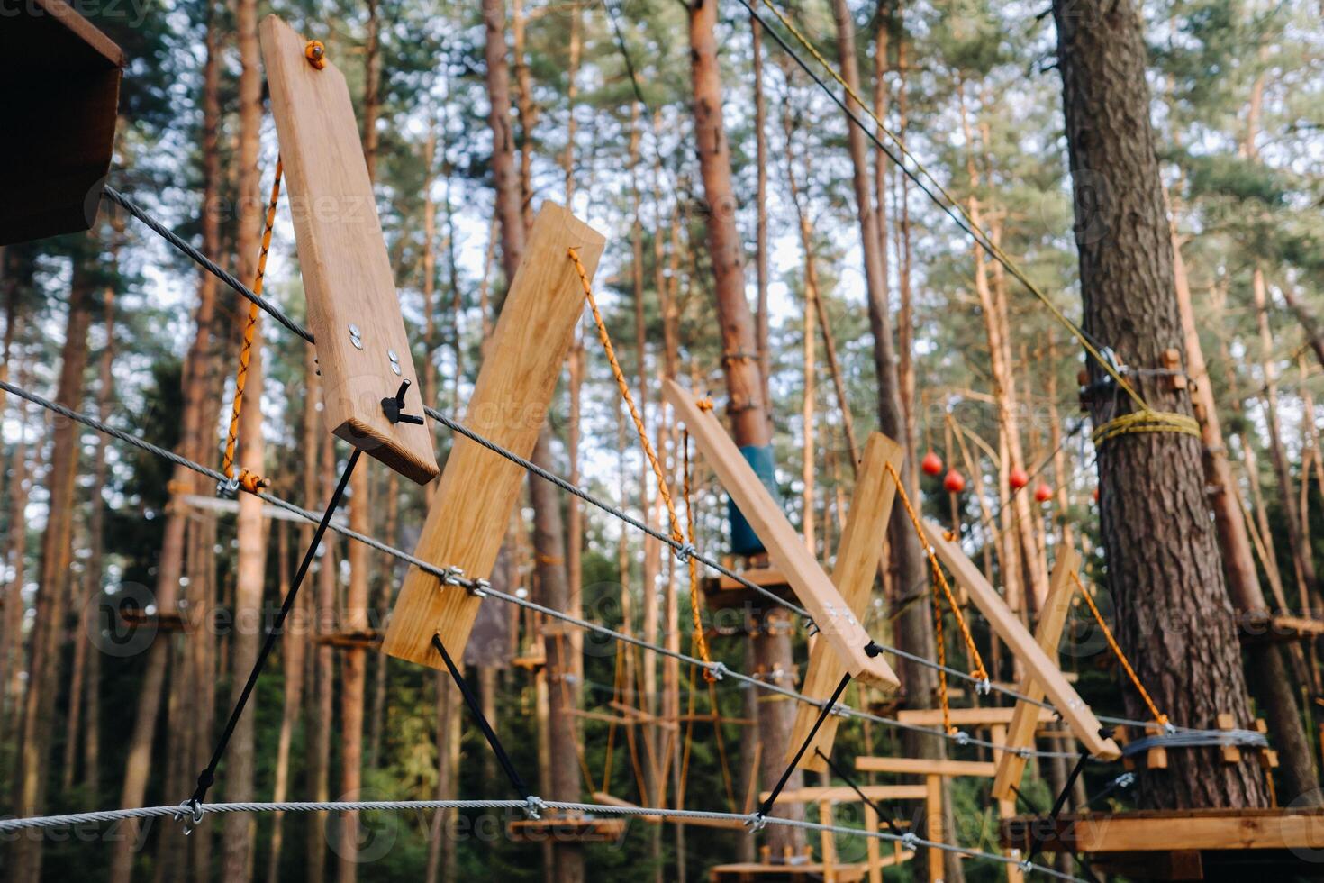 Elements of a rope town in the park. An empty rope town in the forest photo