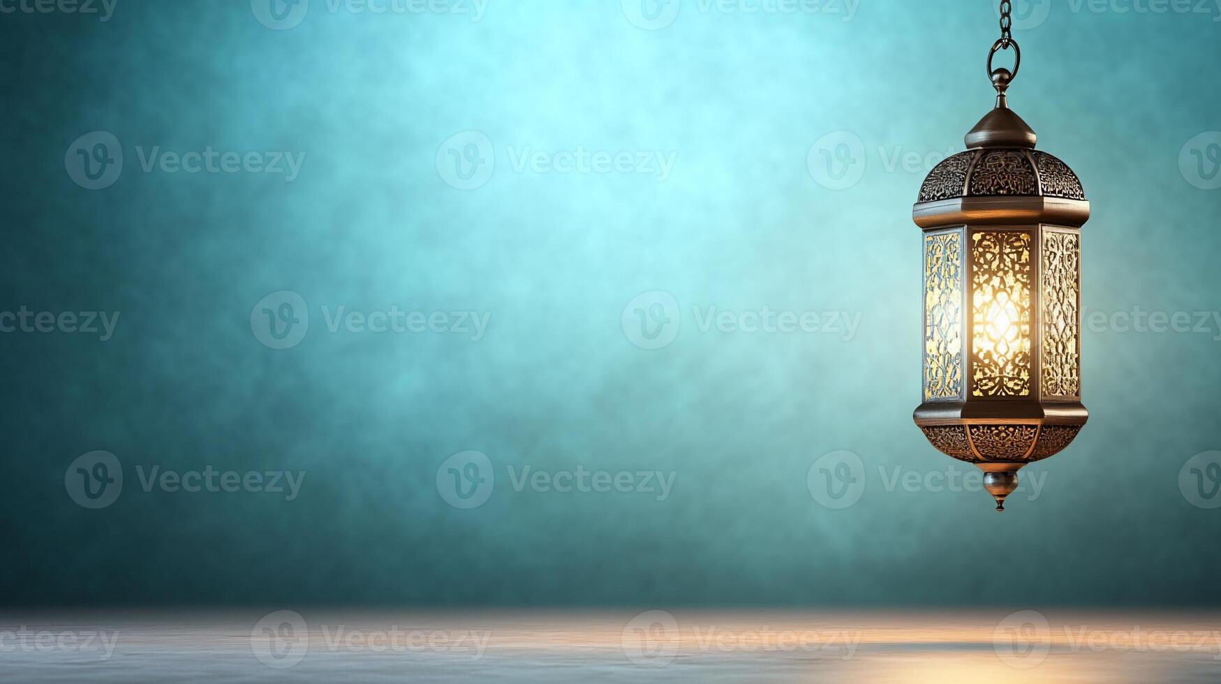 An old lamp hanging from a wooden table photo