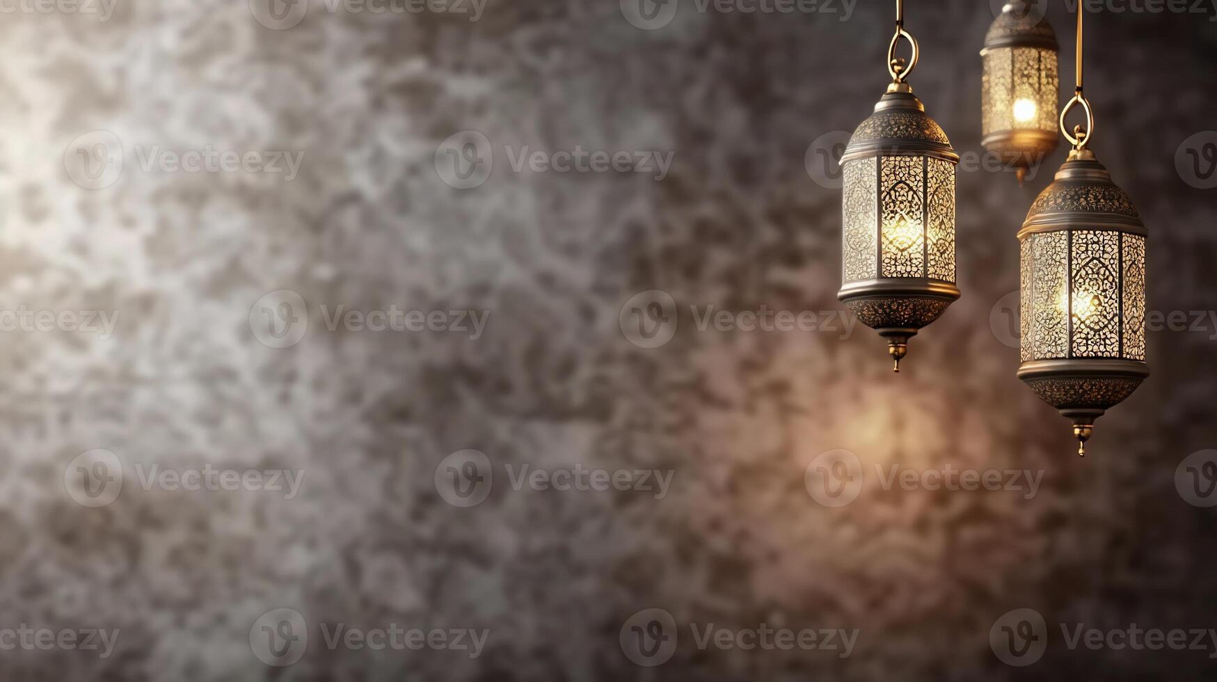 Three lamps hanging from a wall photo