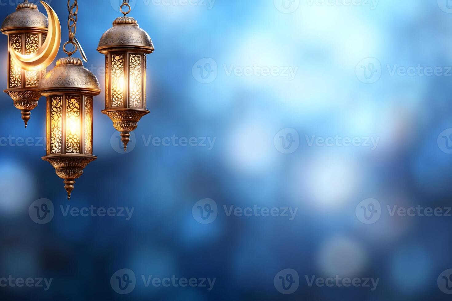 Ramadan lanterns on blue background photo