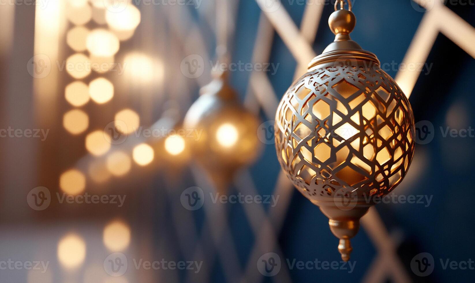 Islamic lanterns hanging from a wall photo