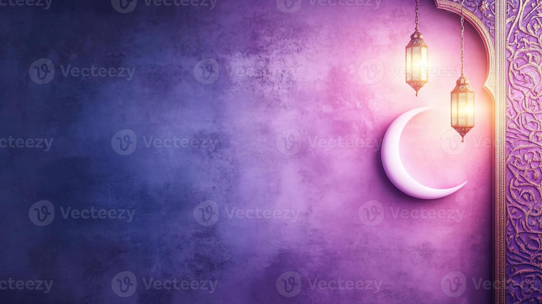Ramadan background with lanterns and crescent photo