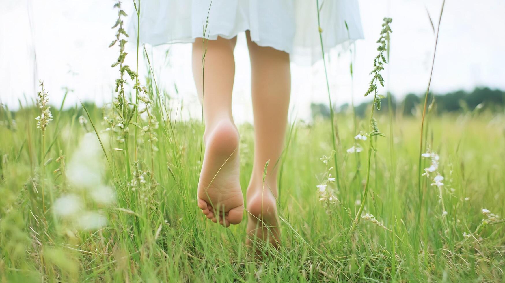 A woman's bare feet in a grassy field photo