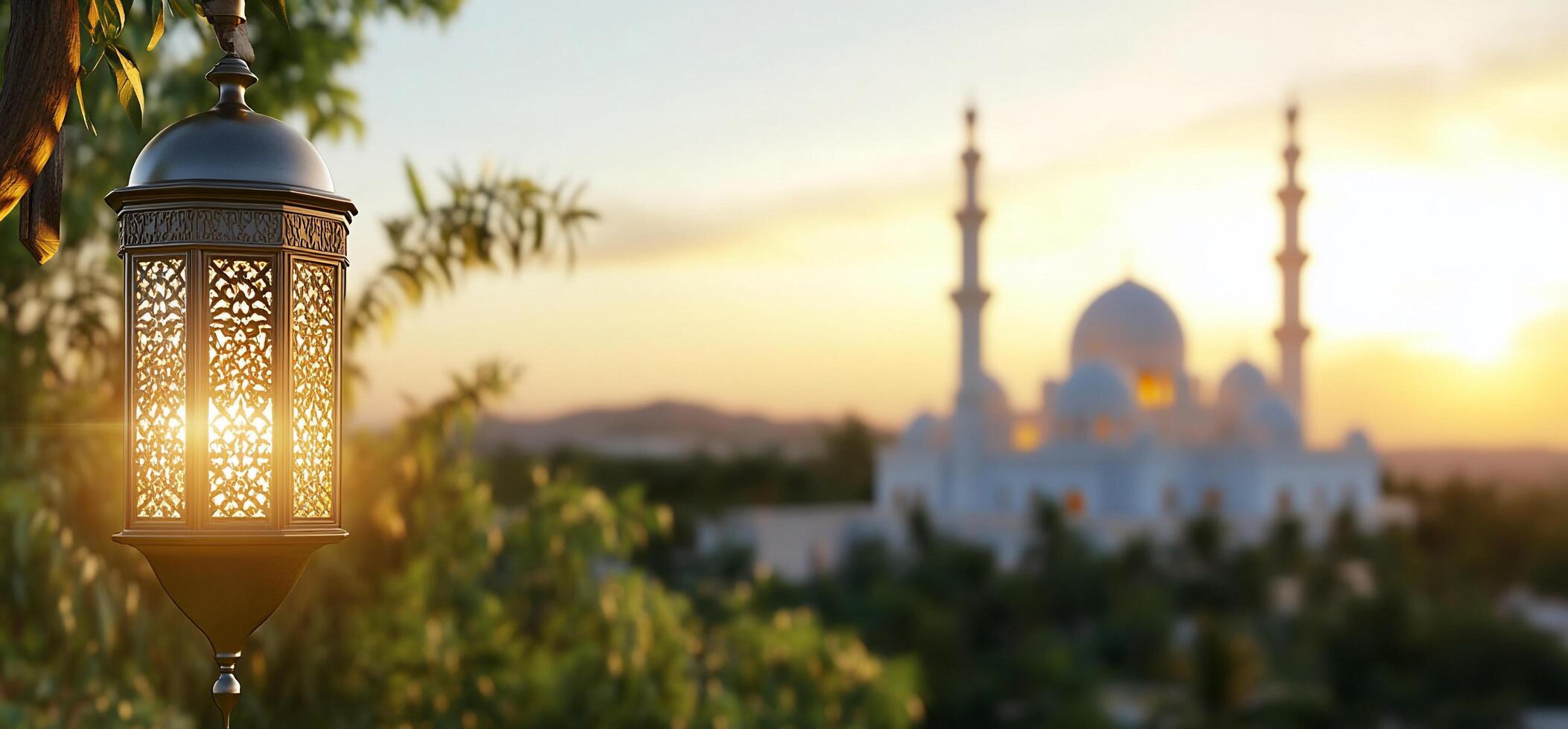 A lamp with a mosque in the background photo