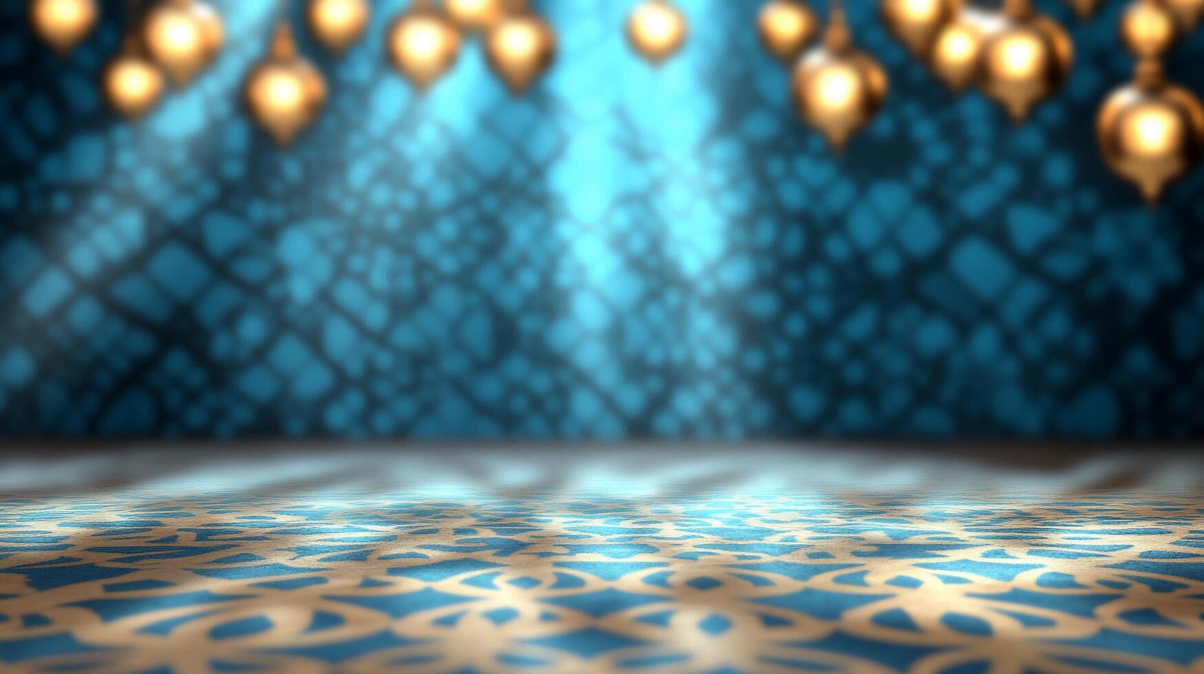 Islamic room with golden lights and pattern photo