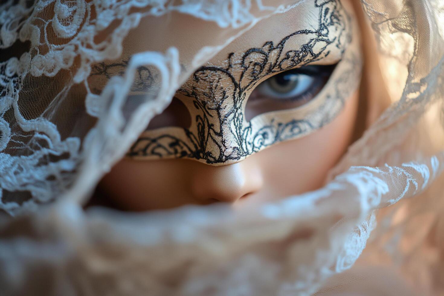 A doll with a mask on her face photo
