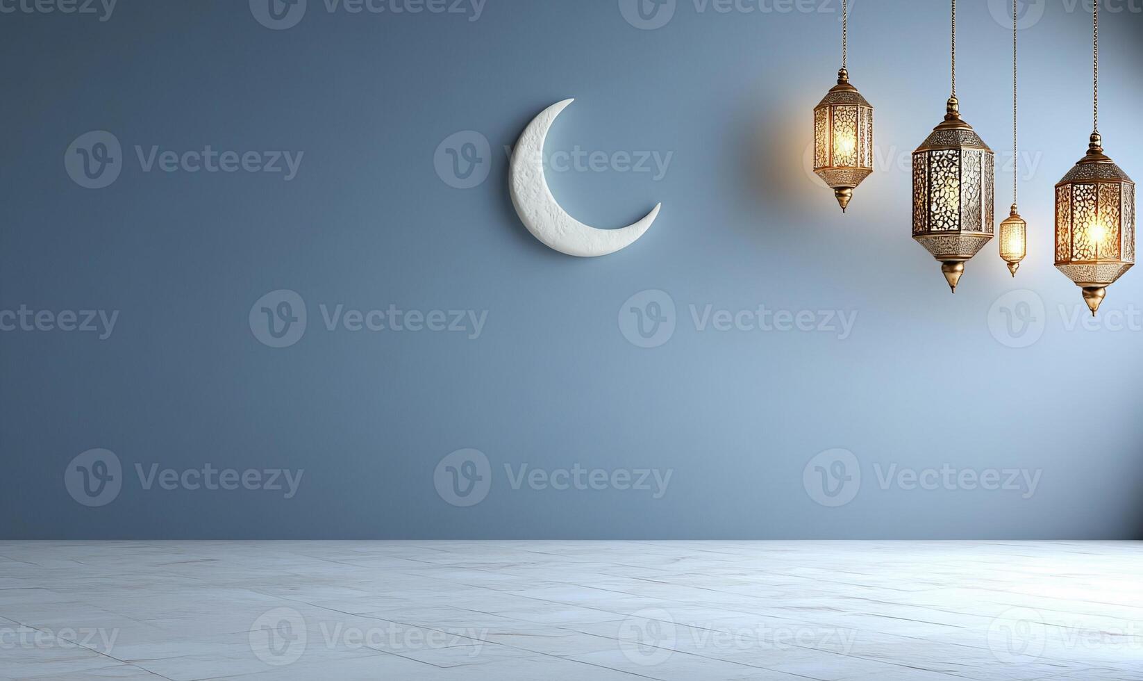 Islamic lamp hanging from the ceiling in a room photo