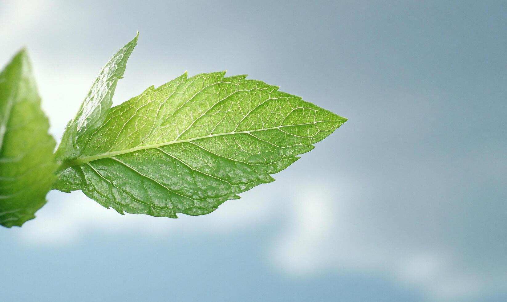 A close up of a green leaf on a tree photo
