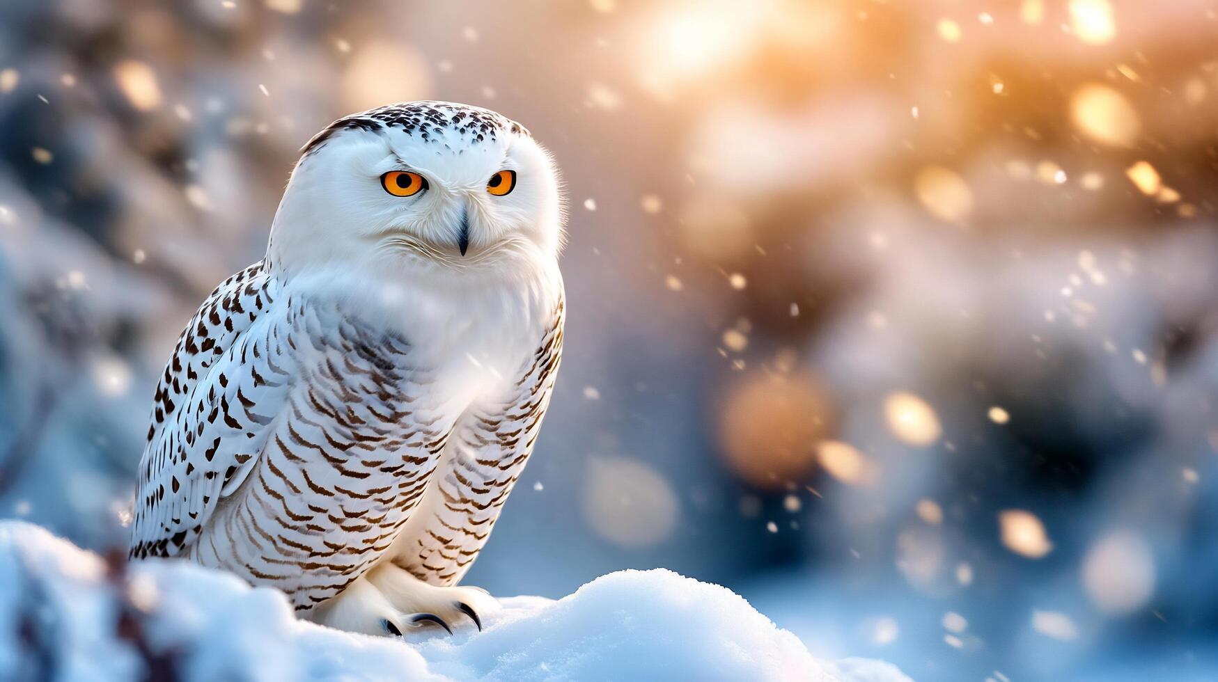 Snowy owl in the snow photo