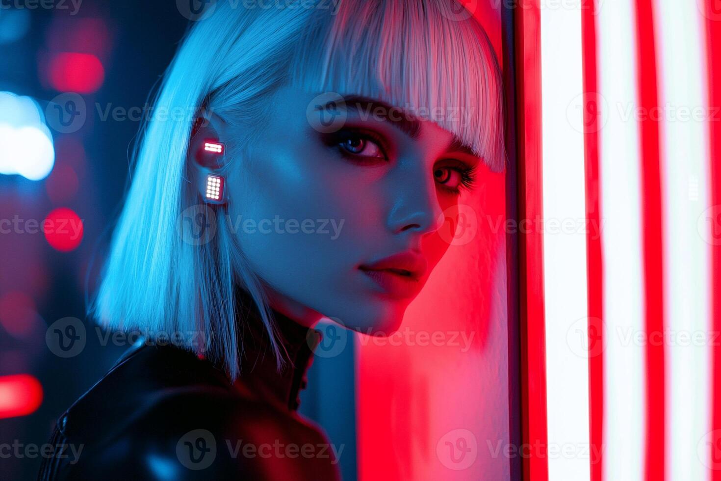 A woman with neon lights in her hair photo