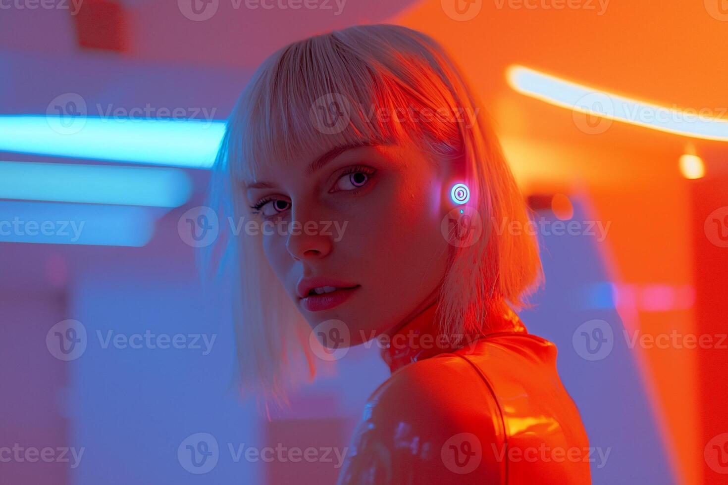 A woman with neon lights on her head photo