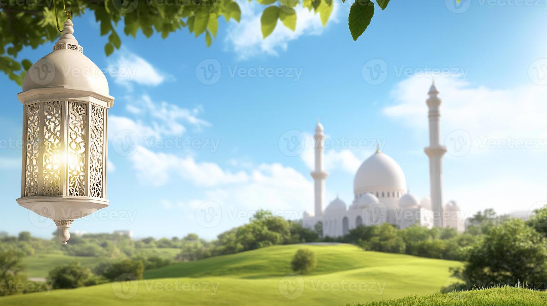 Islamic mosque in the background with a lantern photo