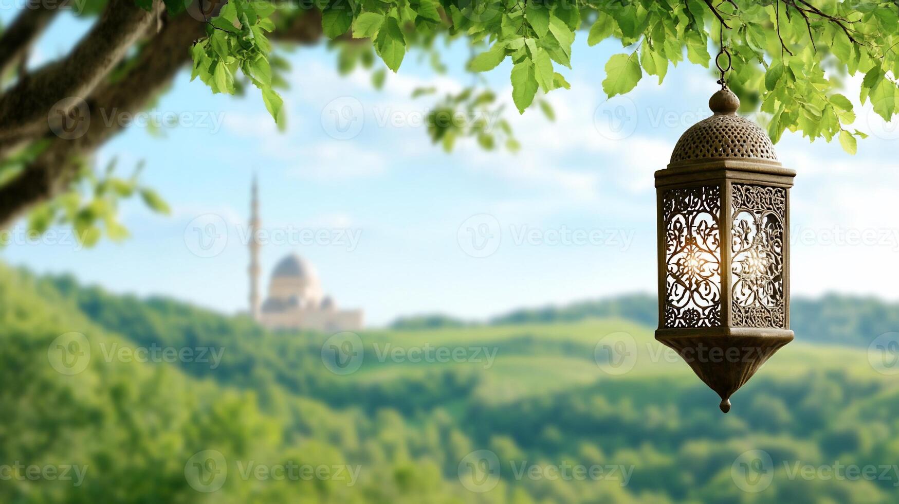 Islamic lantern on tree branch photo