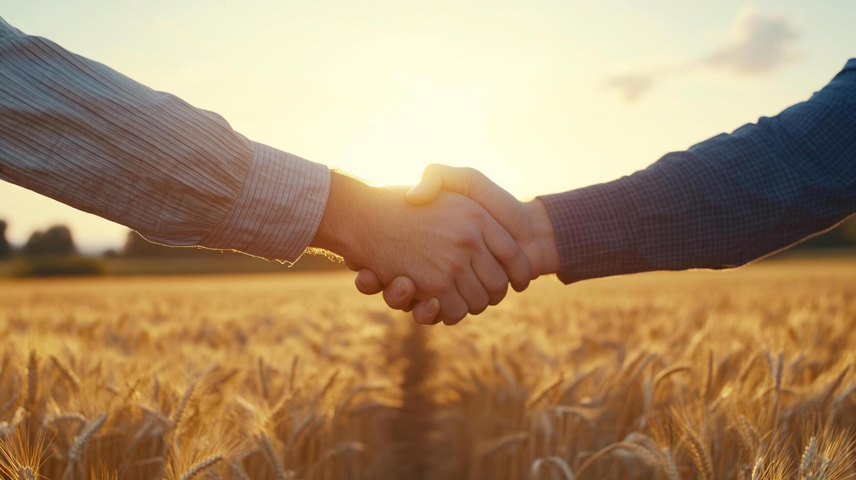 Two people shaking hands in a wheat field photo