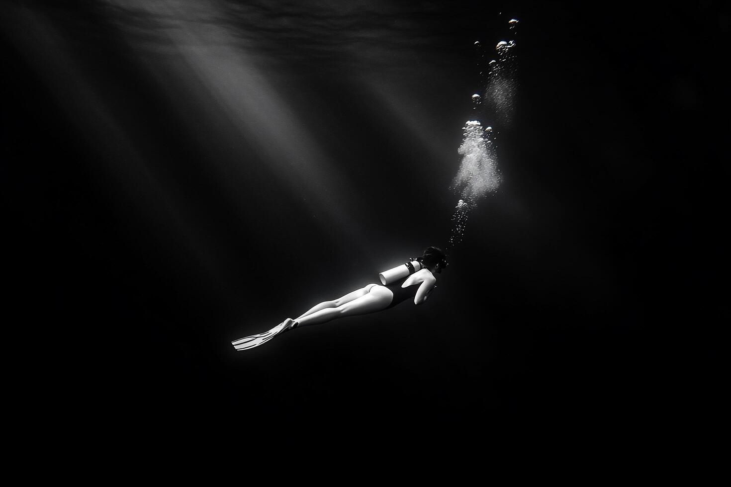 A person swimming under the surface of the water photo