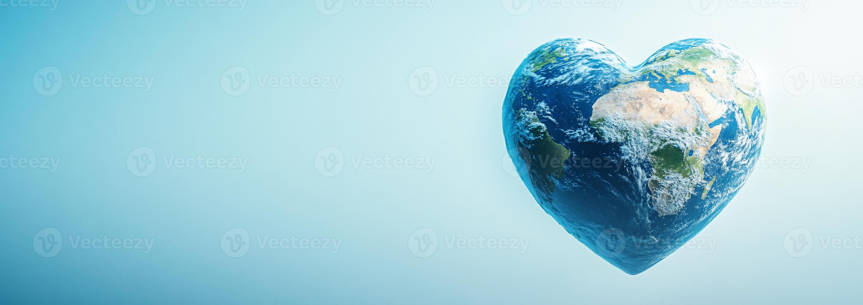 Earth in heart shape on blue background photo