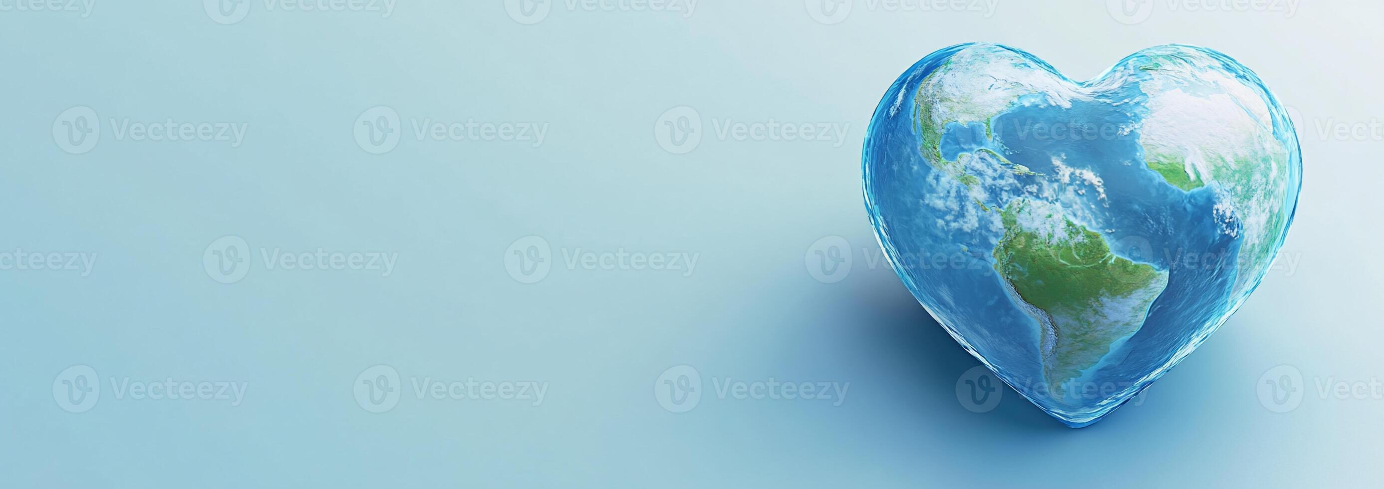 Earth in heart shape on blue background photo