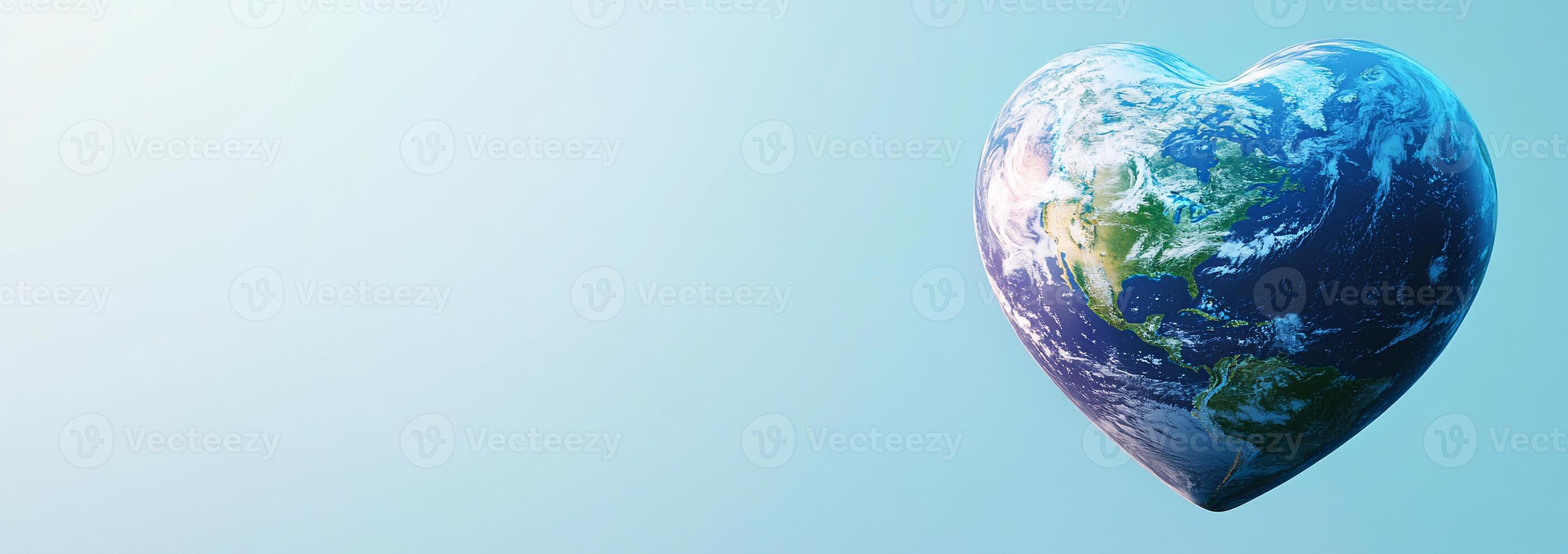 Earth in heart shape on blue background photo