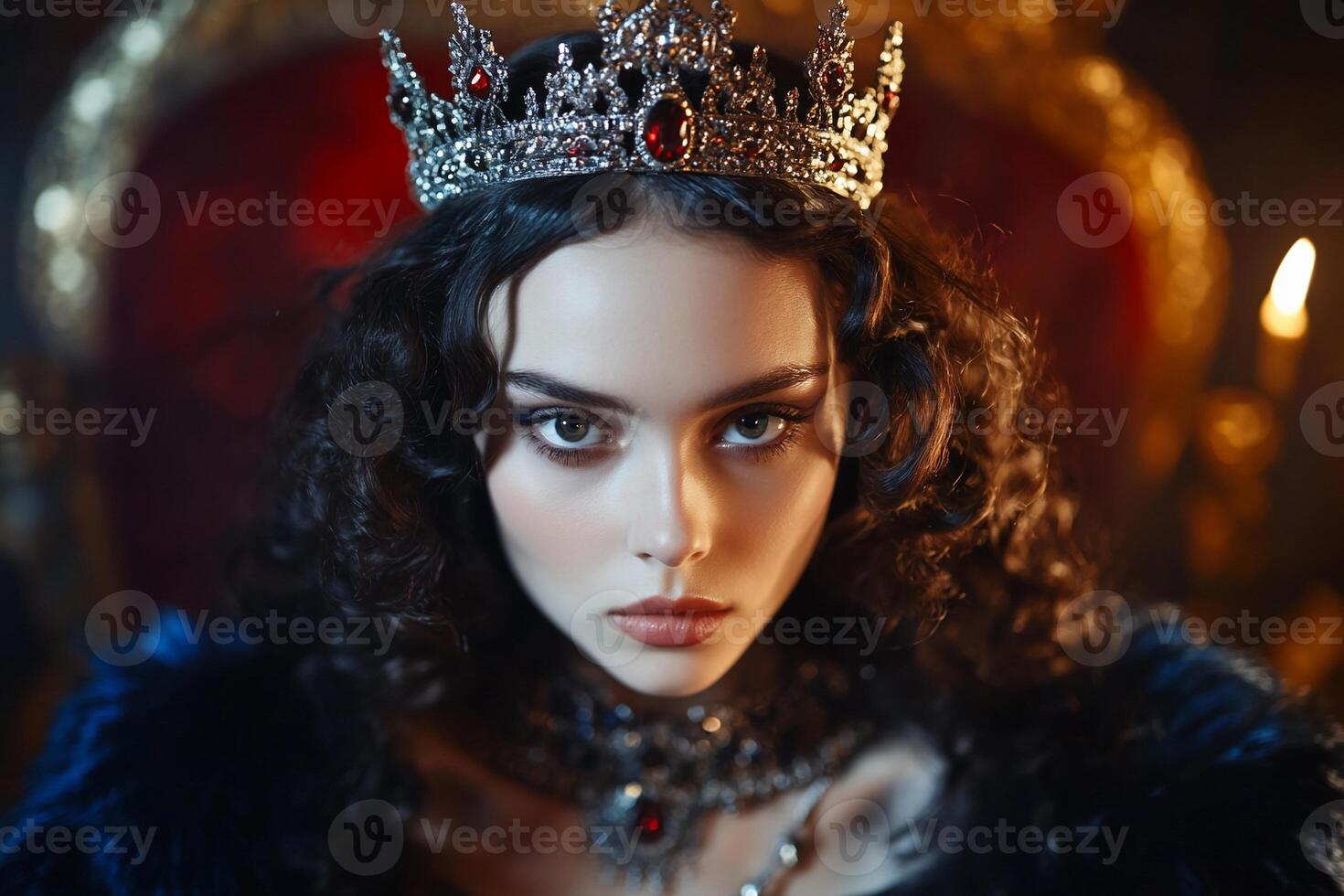 Beautiful woman in crown with long hair and dark eyes photo