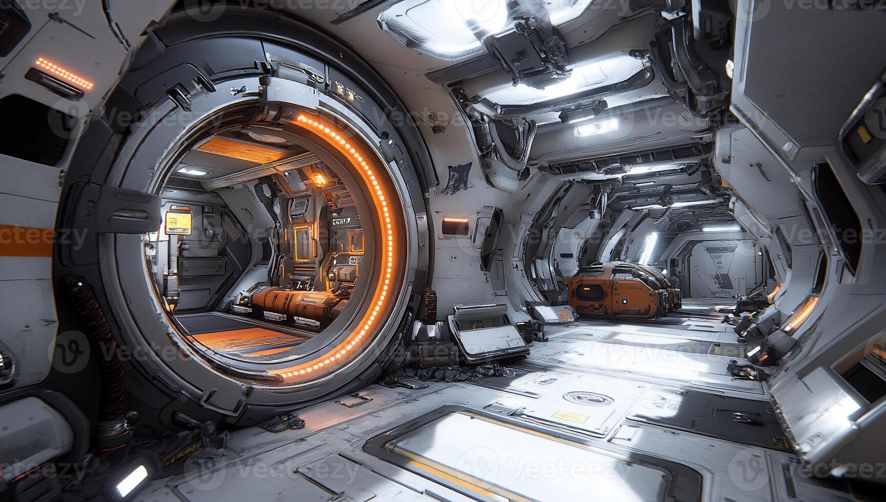 The inside of a futuristic spaceship photo