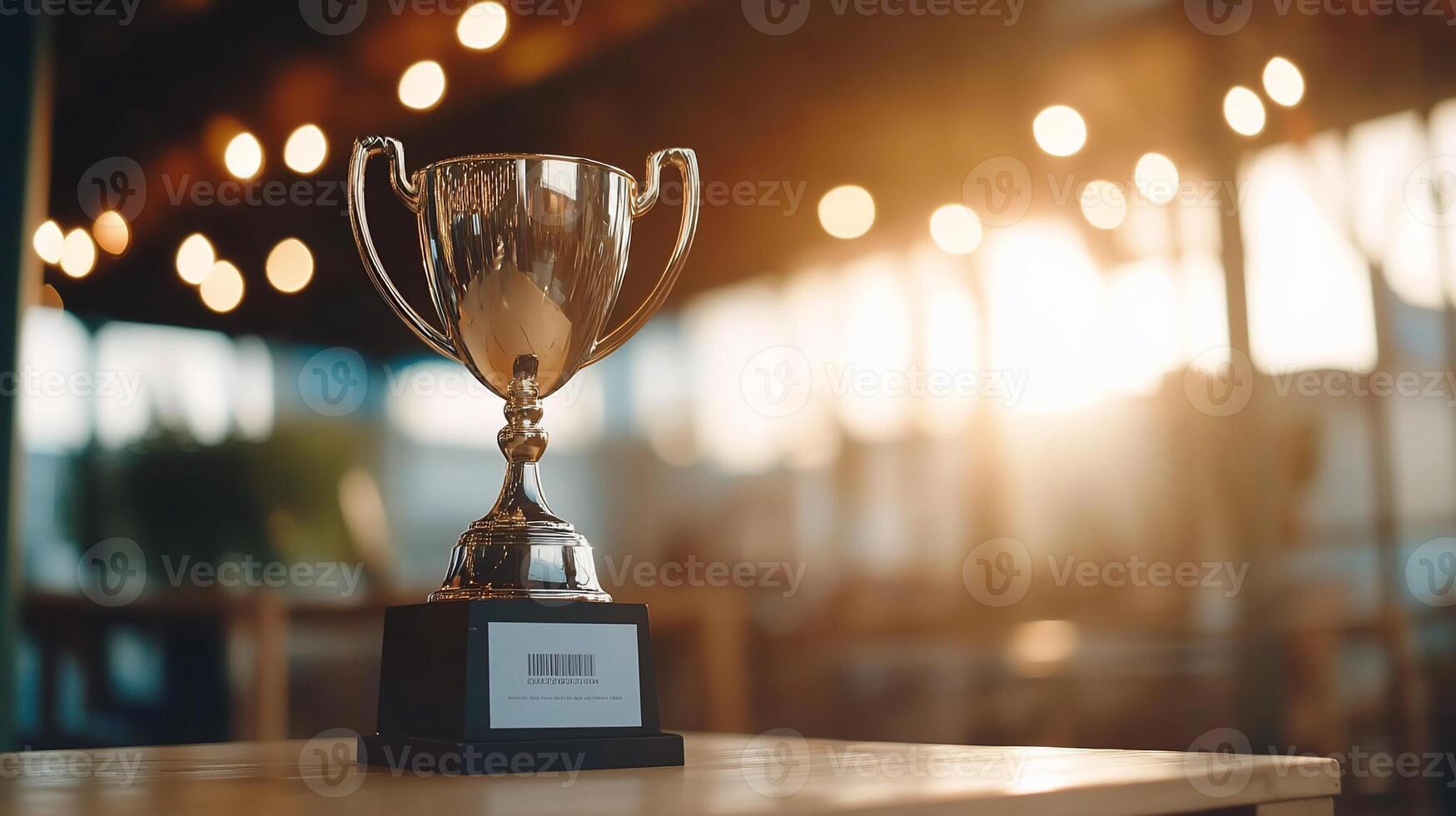 A trophy on a table in front of a window photo