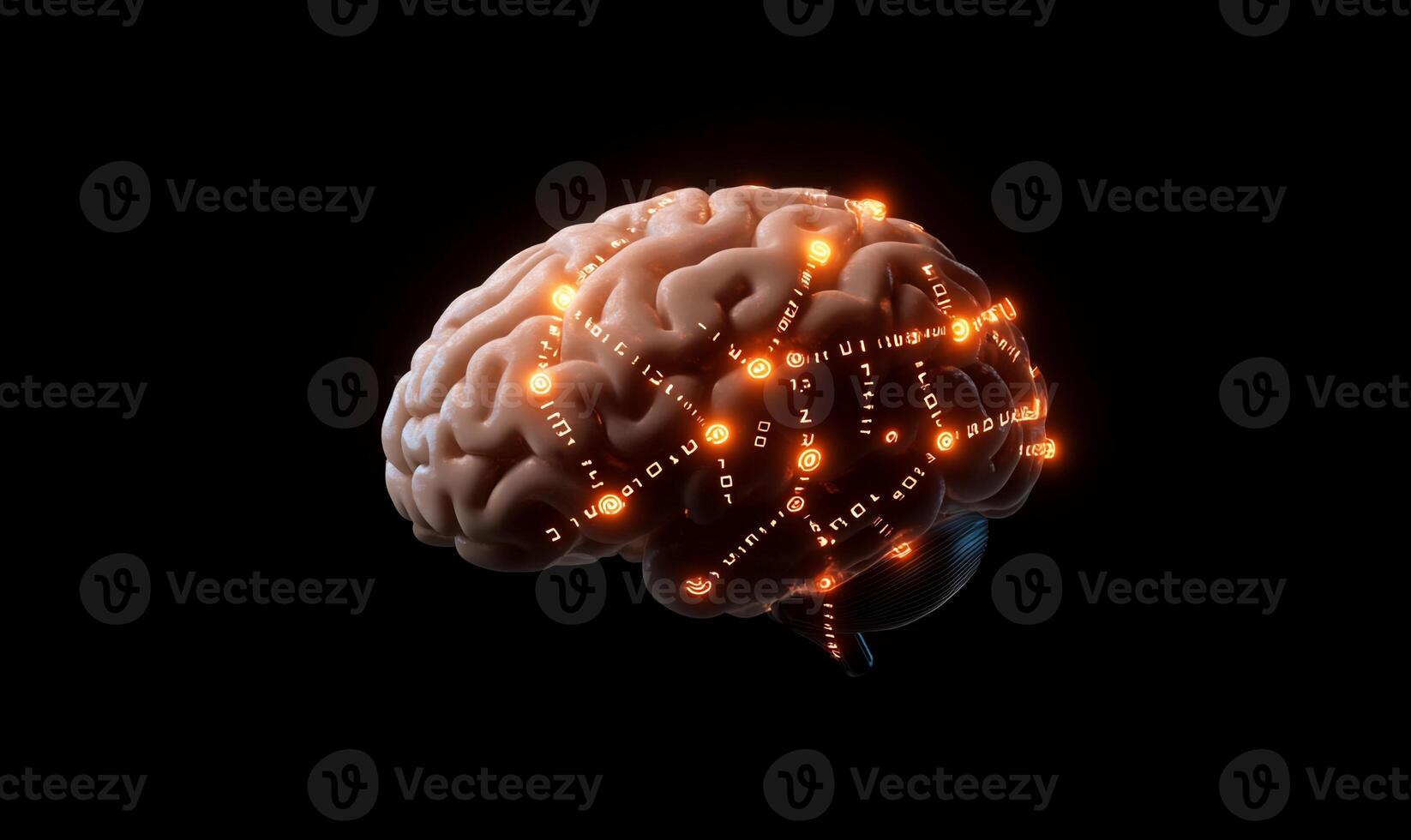 A brain with glowing lines on it photo