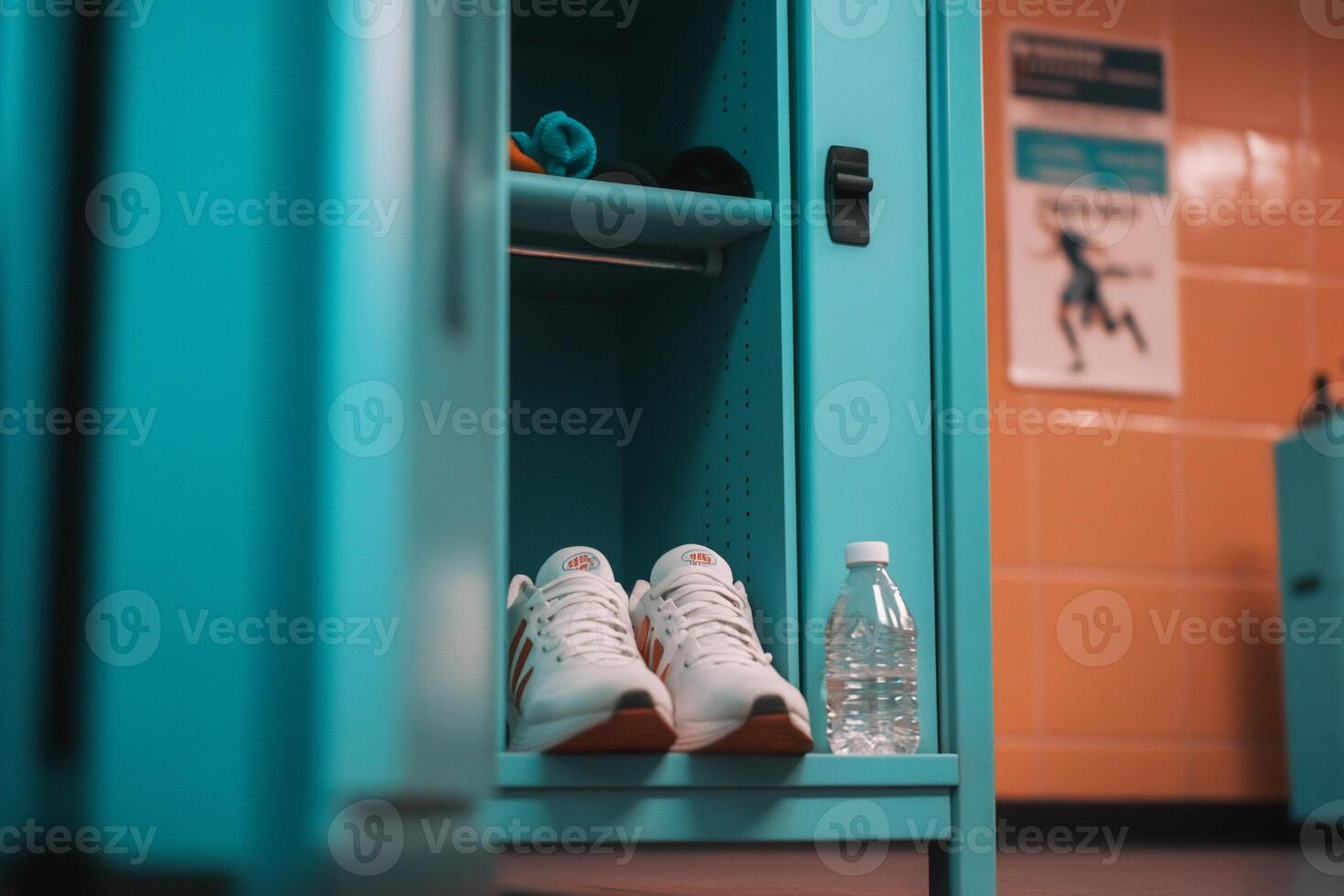 A pair of sneakers sits in a locker photo