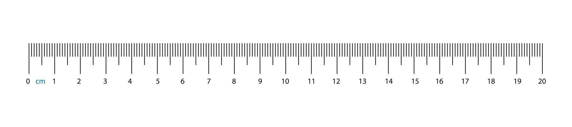 Ruler scale 20 centimeter measuring chart. Length measurement tool illustration. vector