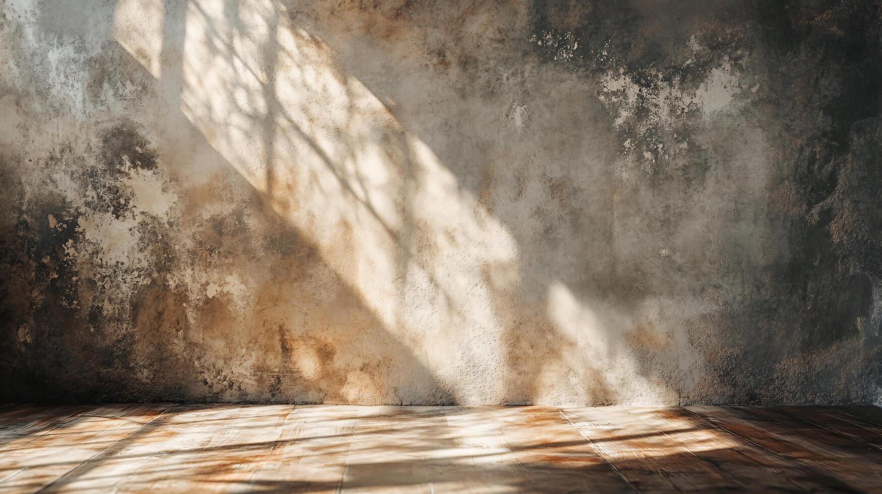 Room with a wall that is covered in graffiti and has a window that lets in sunlight. The room is empty and has a lot of space photo