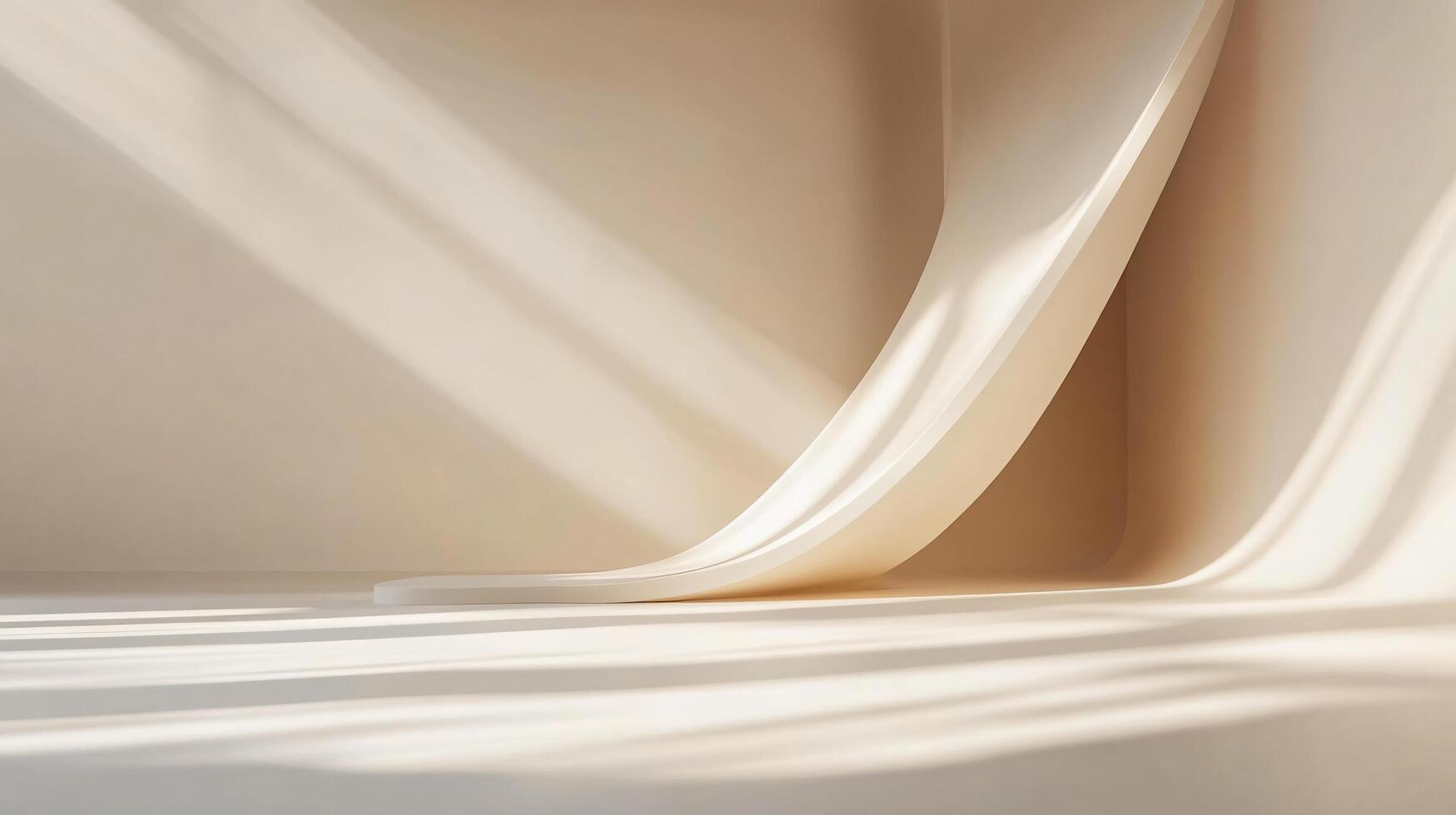 White room with a white wall and a white sheet hanging from the wall. The sheet is curved and has a shadow on the wall. The room is empty and has a minimalist feel to it photo