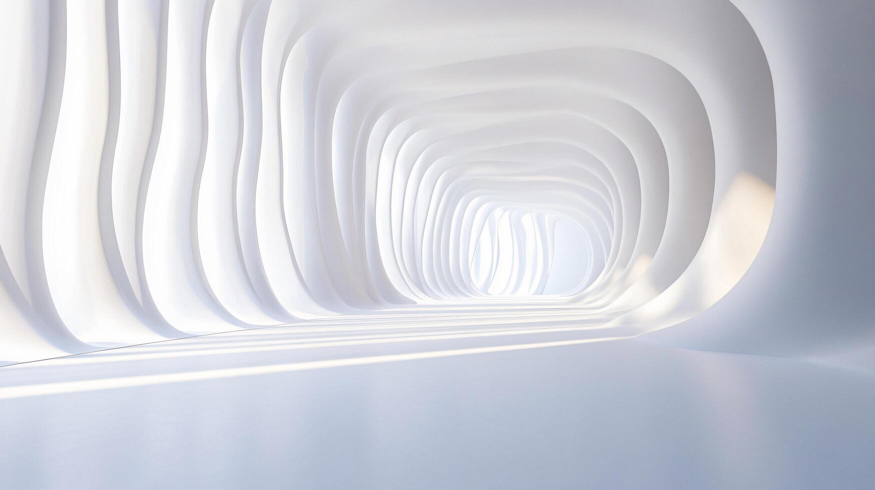 Long, white tunnel with a bright light shining down on it. The tunnel is empty and has no people or objects inside. The light creates a sense of emptiness and loneliness photo