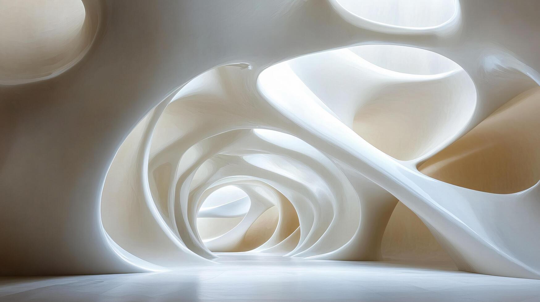 The image is a white and grey abstract piece of art that features a spiral shape. The spiral is surrounded by a white background, and it is made of some sort of plastic material photo